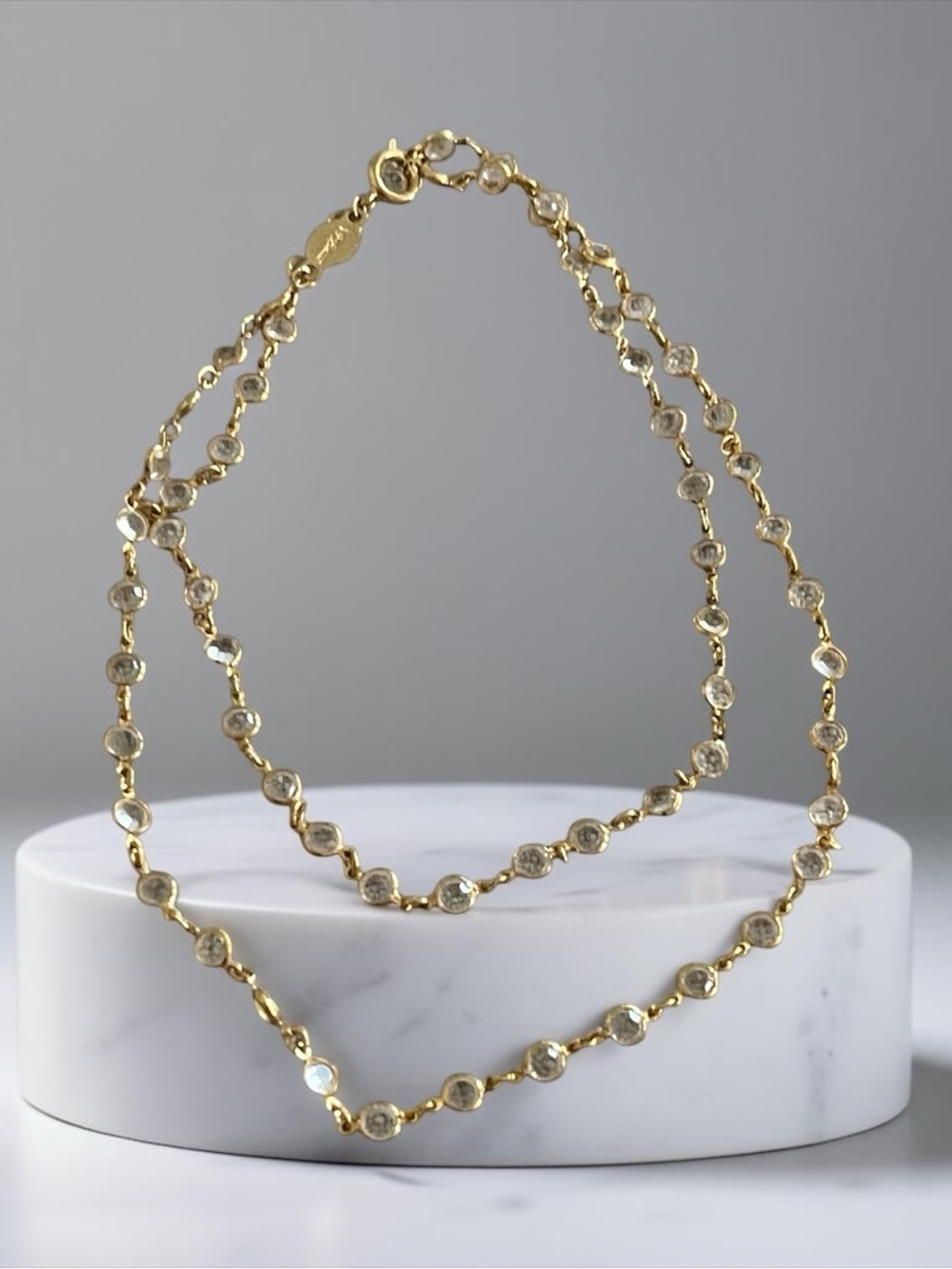 Elegant Gold Station Bezel-Set Crystal Necklace - Gold